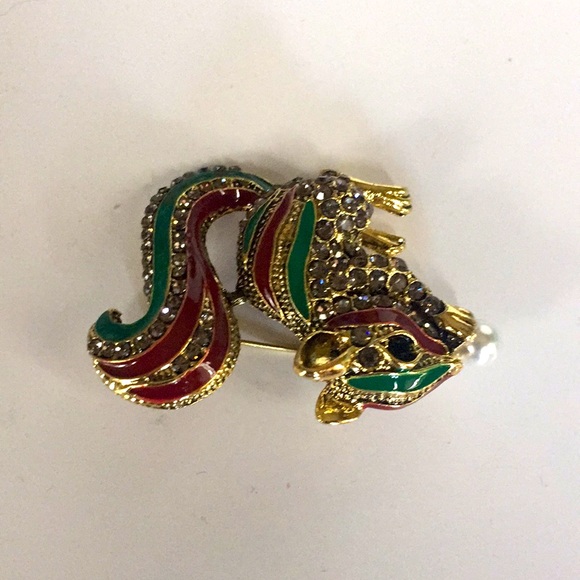 🍏50% OFF/3+...Rhinestone Squirrel/Chipmunk Brooch/Pendant (Brown/Green) - Picture 8 of 12